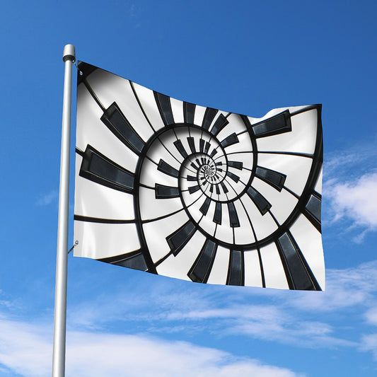 Spiral Piano Keyboard Print Polyester Flag