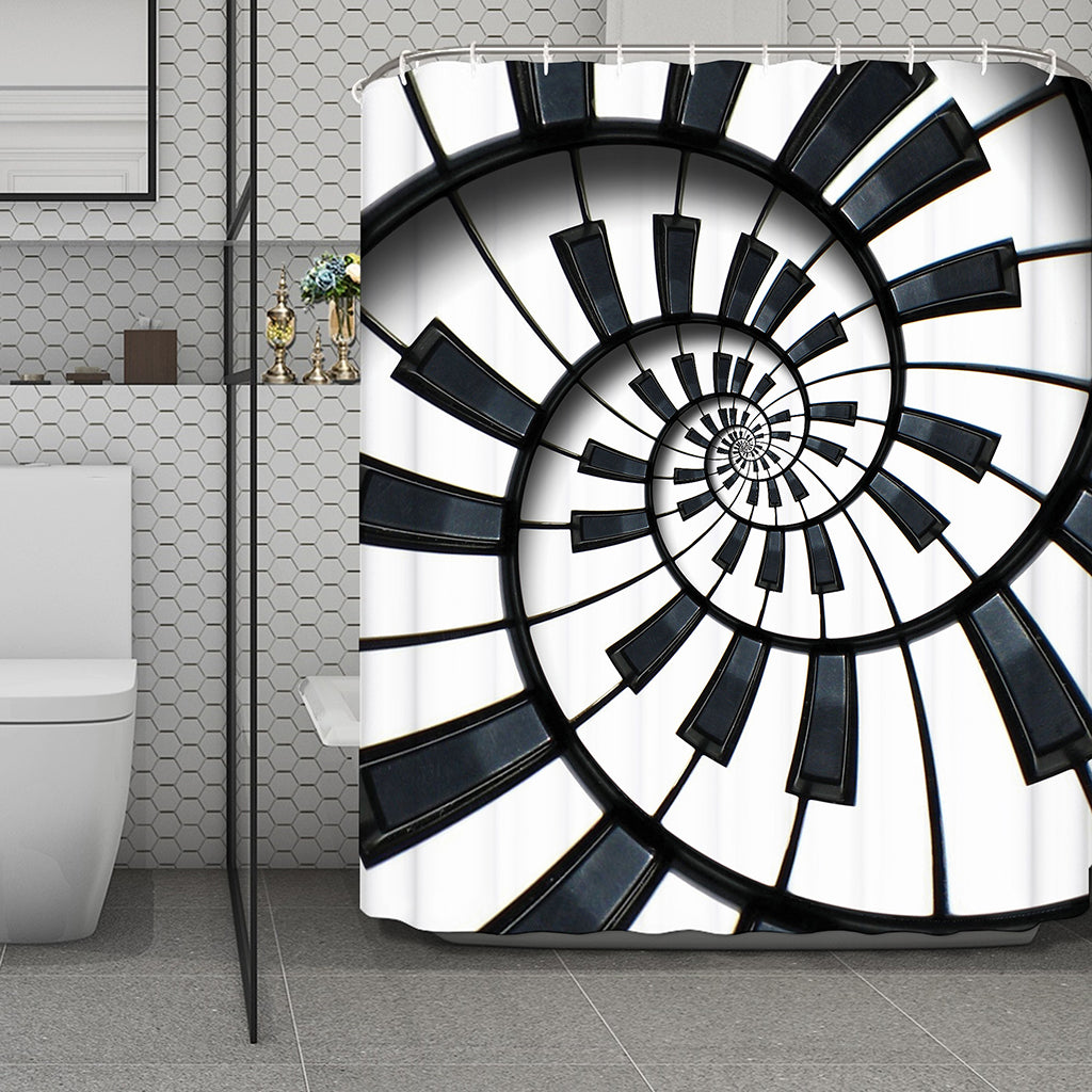 Spiral Piano Keyboard Print Polyester Shower Curtain