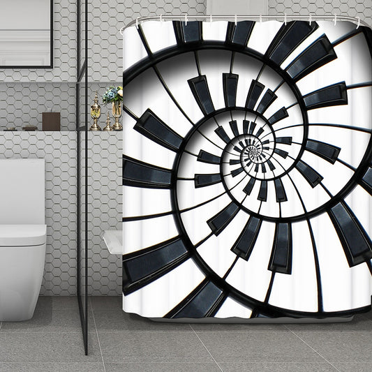 Spiral Piano Keyboard Print Polyester Shower Curtain