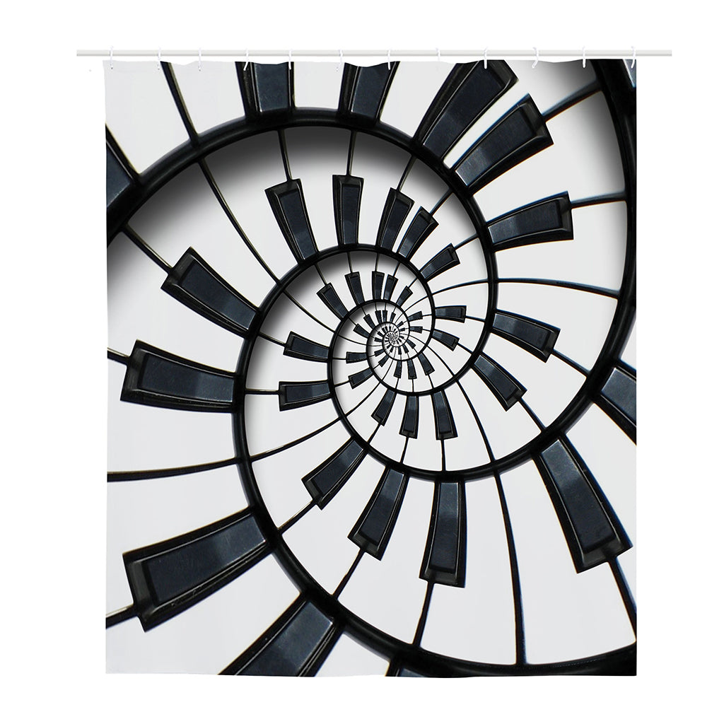 Spiral Piano Keyboard Print Polyester Shower Curtain