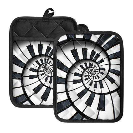 Spiral Piano Keyboard Print Pot Holders With Pocket