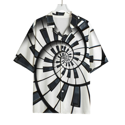 Spiral Piano Keyboard Print Rayon Hawaiian Shirt
