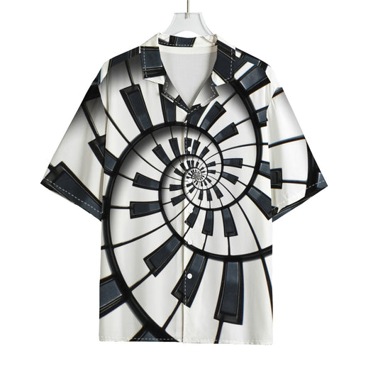 Spiral Piano Keyboard Print Rayon Hawaiian Shirt
