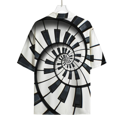 Spiral Piano Keyboard Print Rayon Hawaiian Shirt