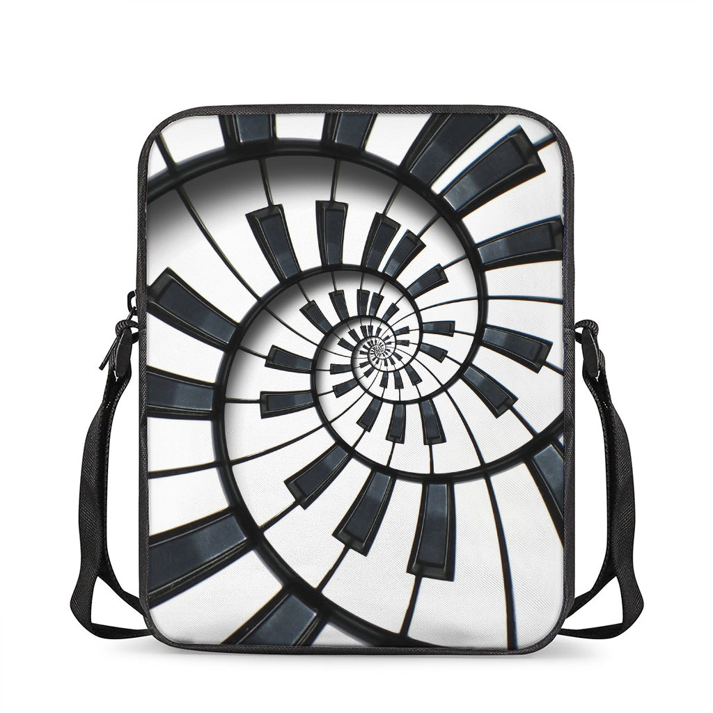 Spiral Piano Keyboard Print Rectangular Crossbody Bag