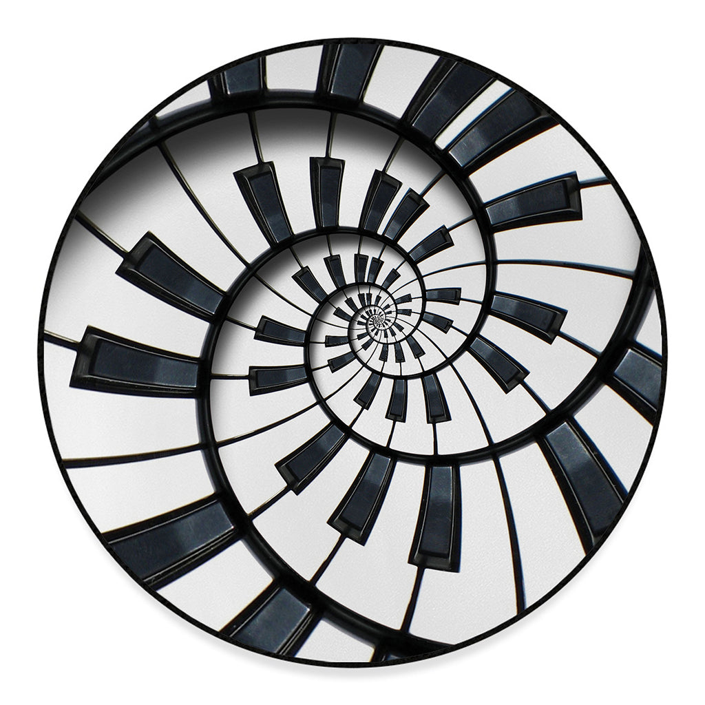 Spiral Piano Keyboard Print Round Floor Mat