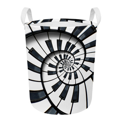 Spiral Piano Keyboard Print Round Laundry Basket