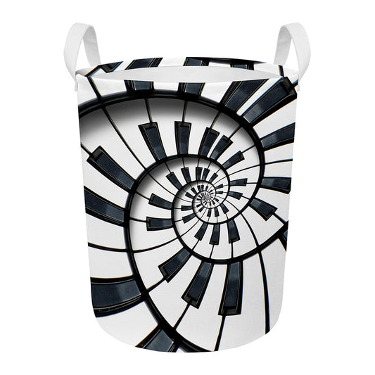 Spiral Piano Keyboard Print Round Laundry Basket