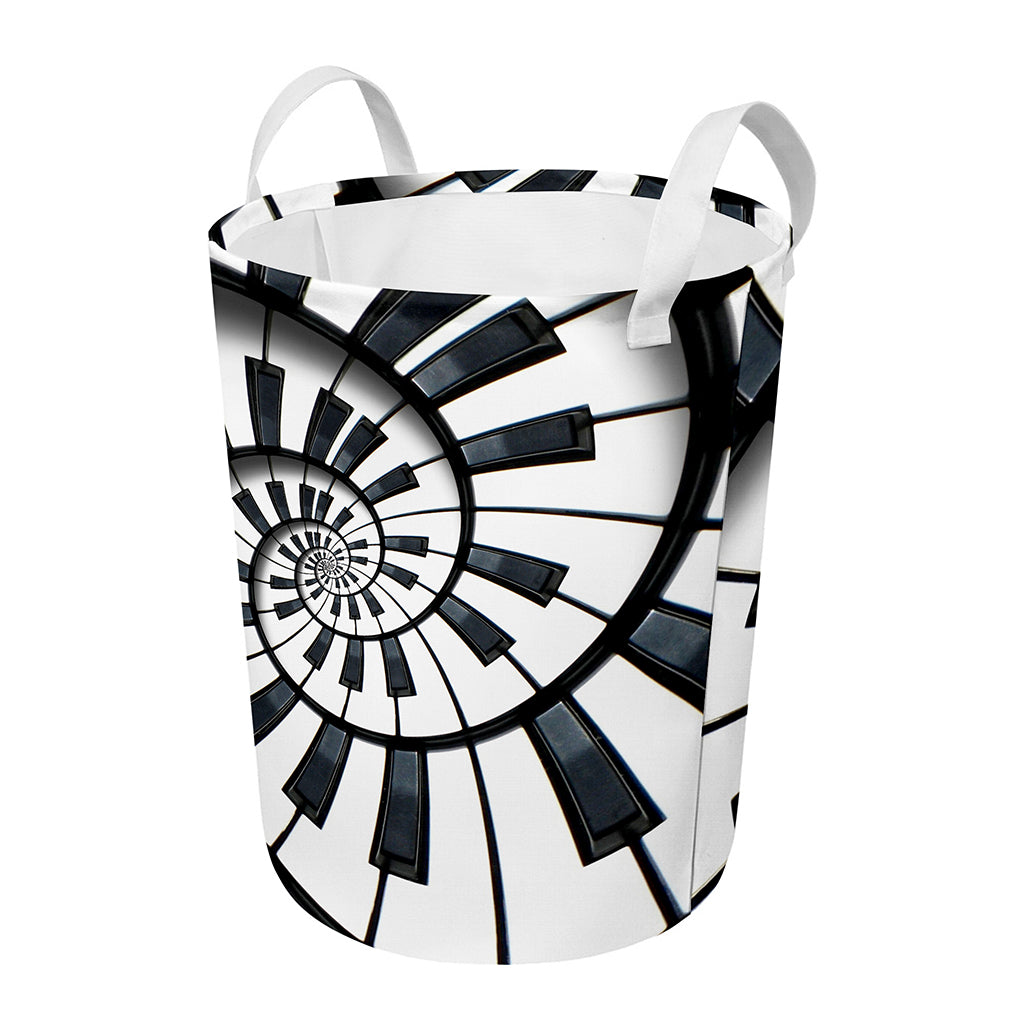 Spiral Piano Keyboard Print Round Laundry Basket