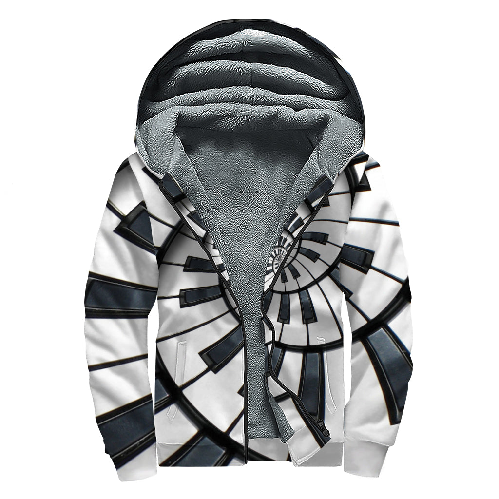 Spiral Piano Keyboard Print Sherpa Lined Zip Up Hoodie
