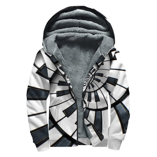 Spiral Piano Keyboard Print Sherpa Lined Zip Up Hoodie