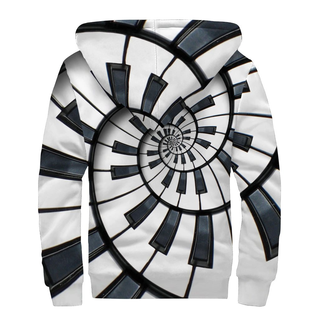 Spiral Piano Keyboard Print Sherpa Lined Zip Up Hoodie