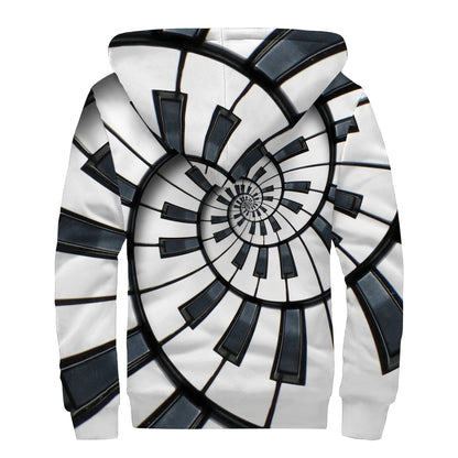Spiral Piano Keyboard Print Sherpa Lined Zip Up Hoodie