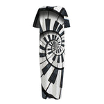 Spiral Piano Keyboard Print Short Sleeve Long Nightdress