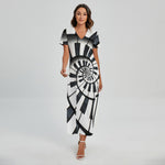 Spiral Piano Keyboard Print Short Sleeve Maxi Dress