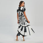 Spiral Piano Keyboard Print Short Sleeve Maxi Dress