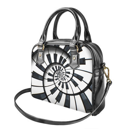 Spiral Piano Keyboard Print Shoulder Handbag