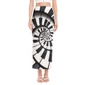Spiral Piano Keyboard Print Side Slit Maxi Skirt