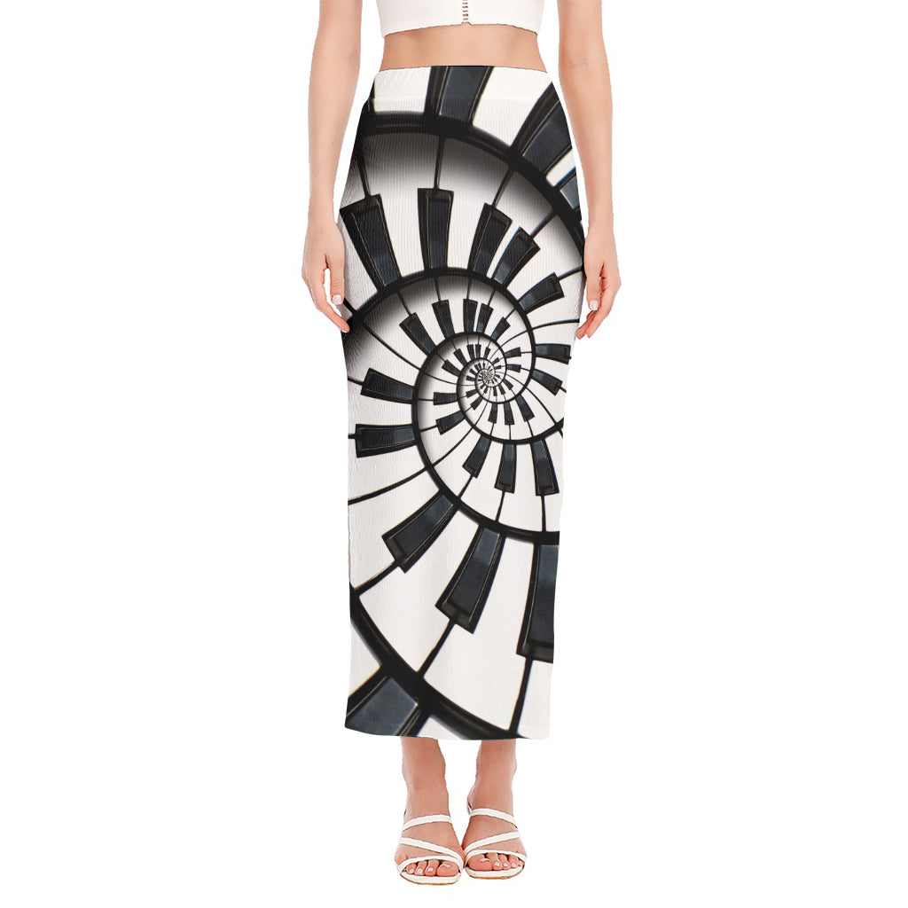 Spiral Piano Keyboard Print Side Slit Maxi Skirt