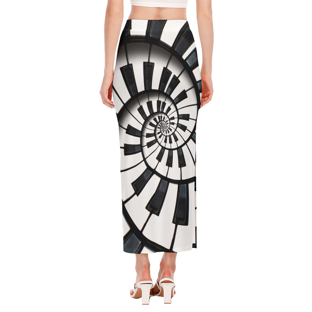 Spiral Piano Keyboard Print Side Slit Maxi Skirt