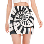 Spiral Piano Keyboard Print Side Slit Mini Skirt