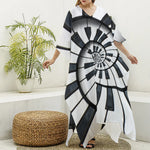 Spiral Piano Keyboard Print Silk V-Neck Kaftan Dress