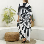 Spiral Piano Keyboard Print Silk V-Neck Kaftan Dress