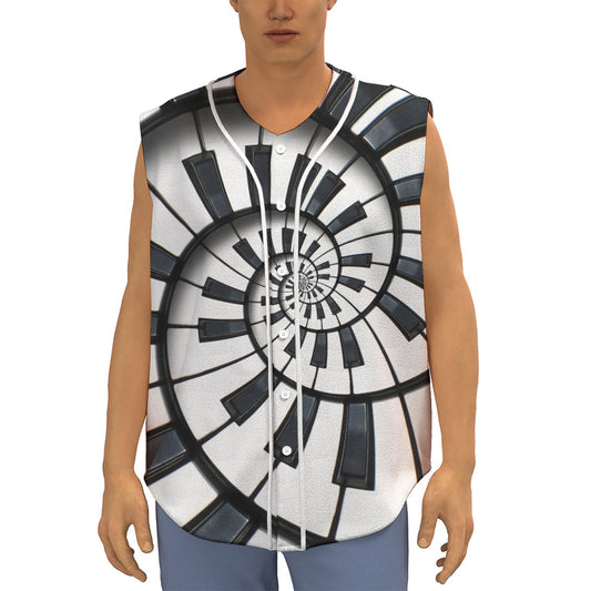 Spiral Piano Keyboard Print Sleeveless Baseball Jersey