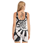 Spiral Piano Keyboard Print Sleeveless One Piece Swimsuit