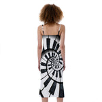 Spiral Piano Keyboard Print Slim Fit Midi Cami Dress