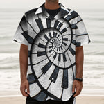 Spiral Piano Keyboard Print Textured Short Sleeve Shirt