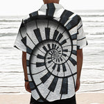 Spiral Piano Keyboard Print Textured Short Sleeve Shirt