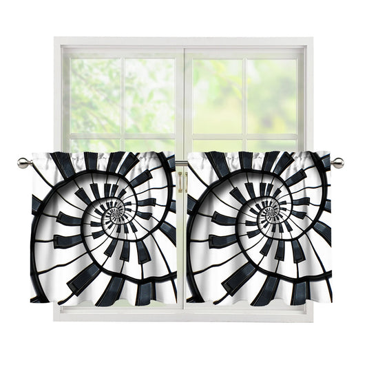 Spiral Piano Keyboard Print Tier Curtains