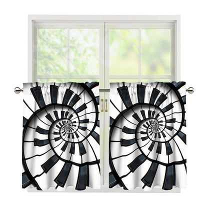 Spiral Piano Keyboard Print Tier Curtains