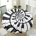 Spiral Piano Keyboard Print Waterproof Round Tablecloth