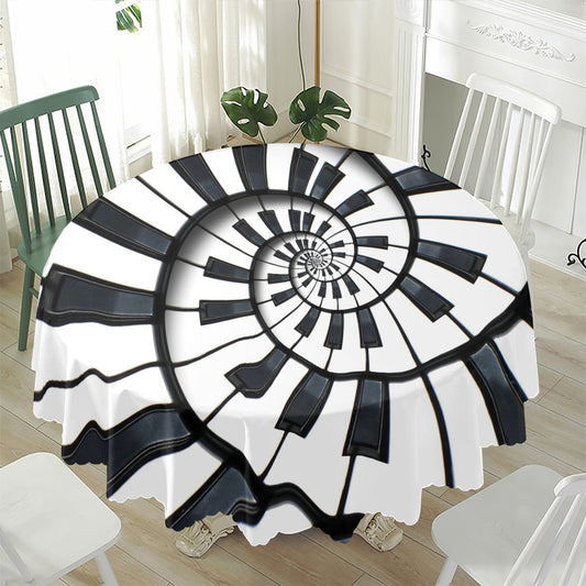 Spiral Piano Keyboard Print Waterproof Round Tablecloth