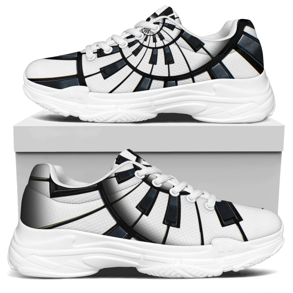 Spiral Piano Keyboard Print White Chunky Shoes