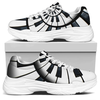 Spiral Piano Keyboard Print White Chunky Shoes