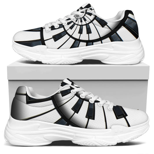 Spiral Piano Keyboard Print White Chunky Shoes