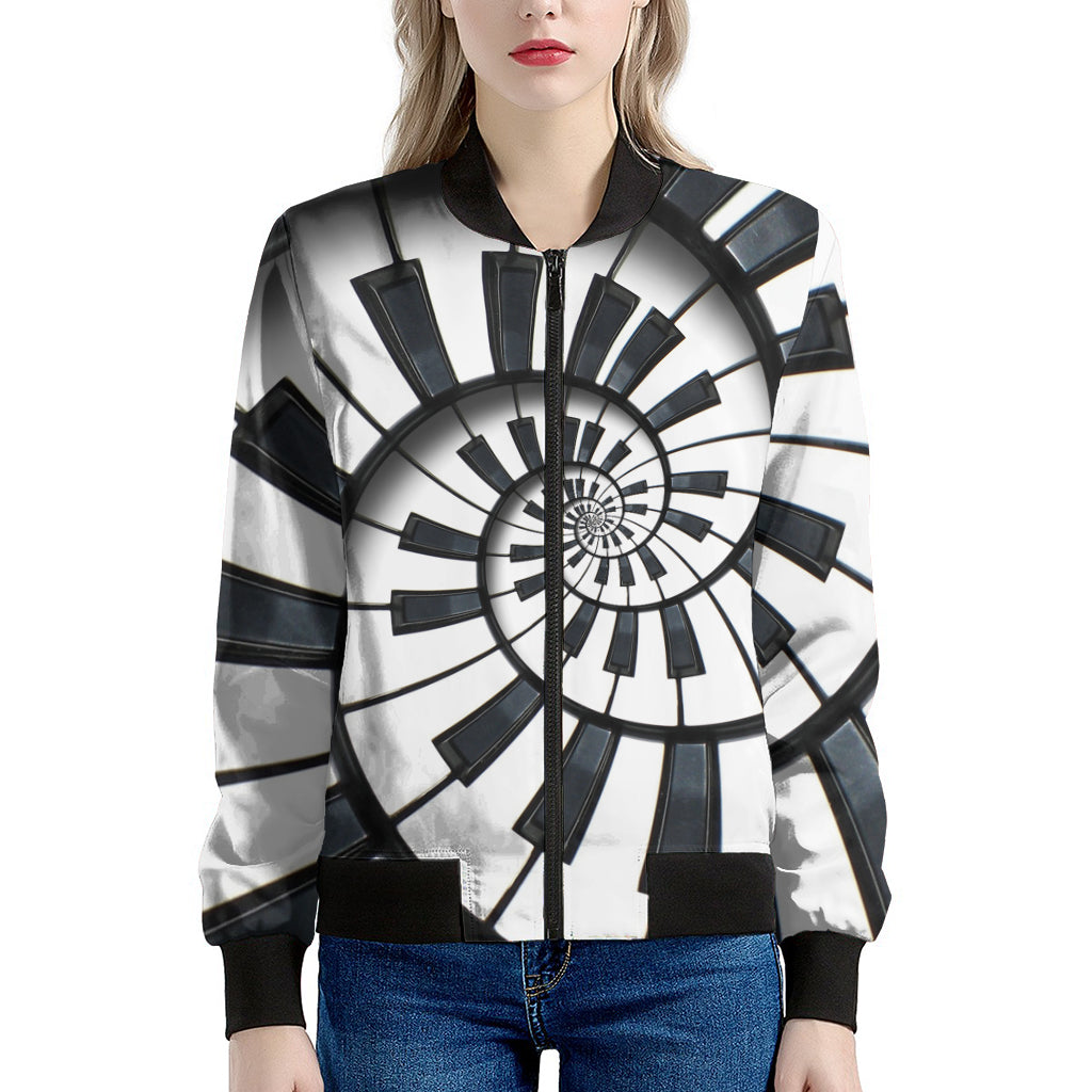 Spiral Piano Keyboard Print Women's Bomber Jacket