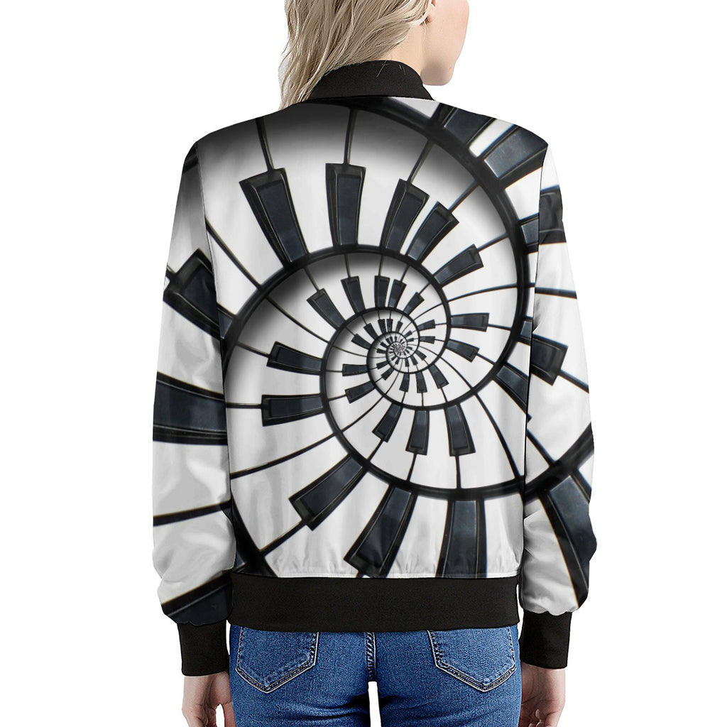 Spiral Piano Keyboard Print Women's Bomber Jacket