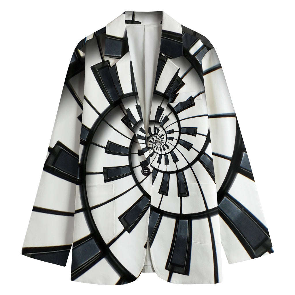 Spiral Piano Keyboard Print Women's Cotton Blazer