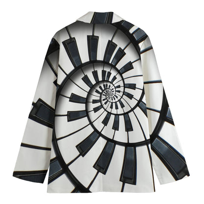 Spiral Piano Keyboard Print Women's Cotton Blazer