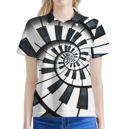 Spiral Piano Keyboard Print Women's Polo Shirt