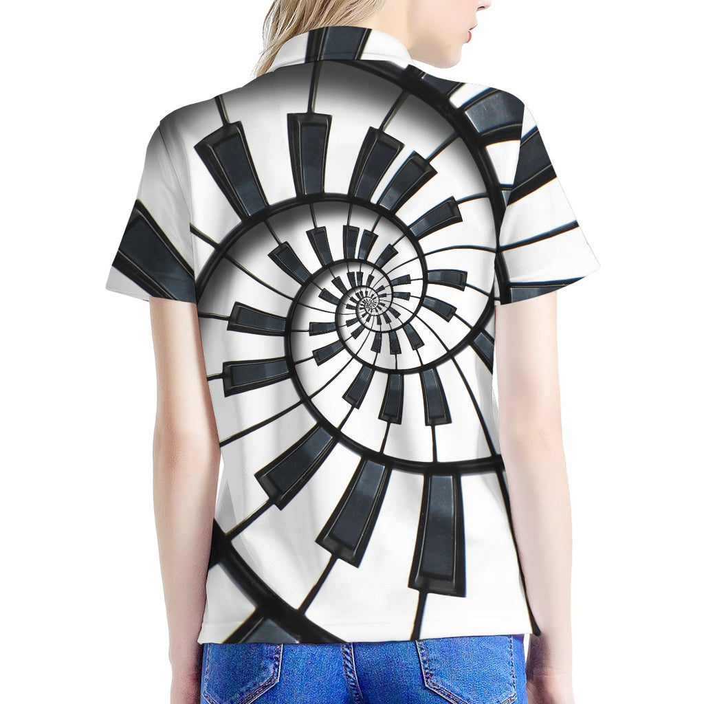 Spiral Piano Keyboard Print Women's Polo Shirt
