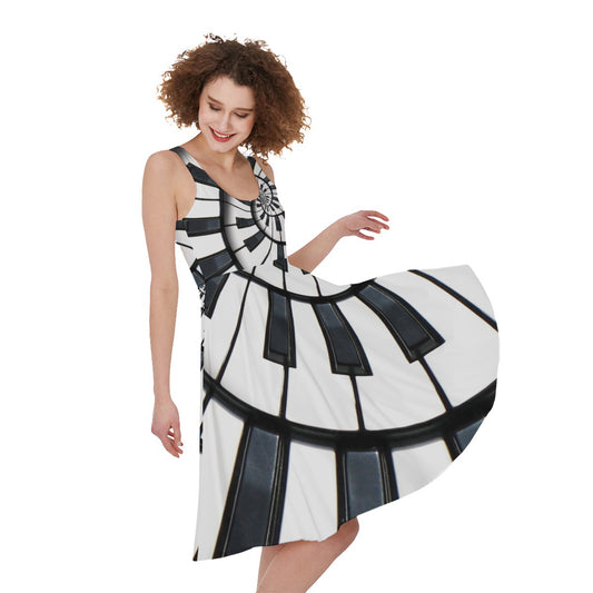 Spiral Piano Keyboard Print Women's Sleeveless Dress