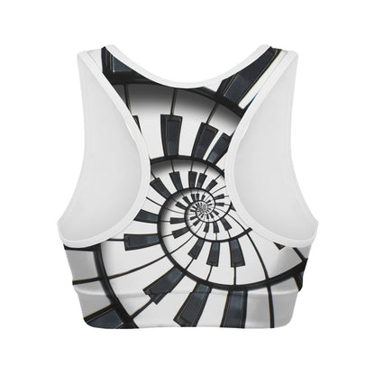 Spiral Piano Keyboard Print Women's Sports Bra