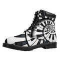 Spiral Piano Keyboard Print Padded Collar Lace Up Boots