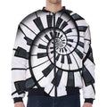 Spiral Piano Keyboard Print Zip Sleeve Bomber Jacket