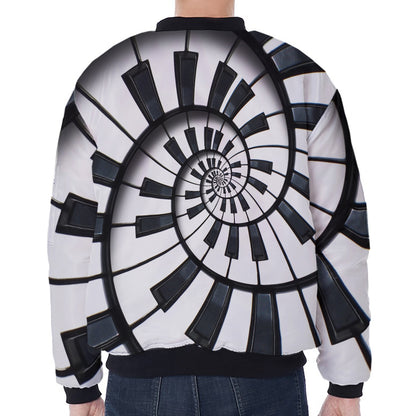 Spiral Piano Keyboard Print Zip Sleeve Bomber Jacket